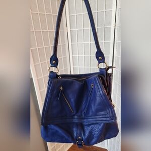 Blue Leather Shoulder Bag